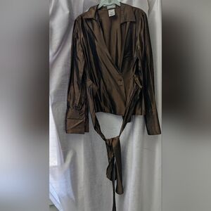 Steilmann Chocolate Copper Brown Satin Top with a Double Belt around waist.